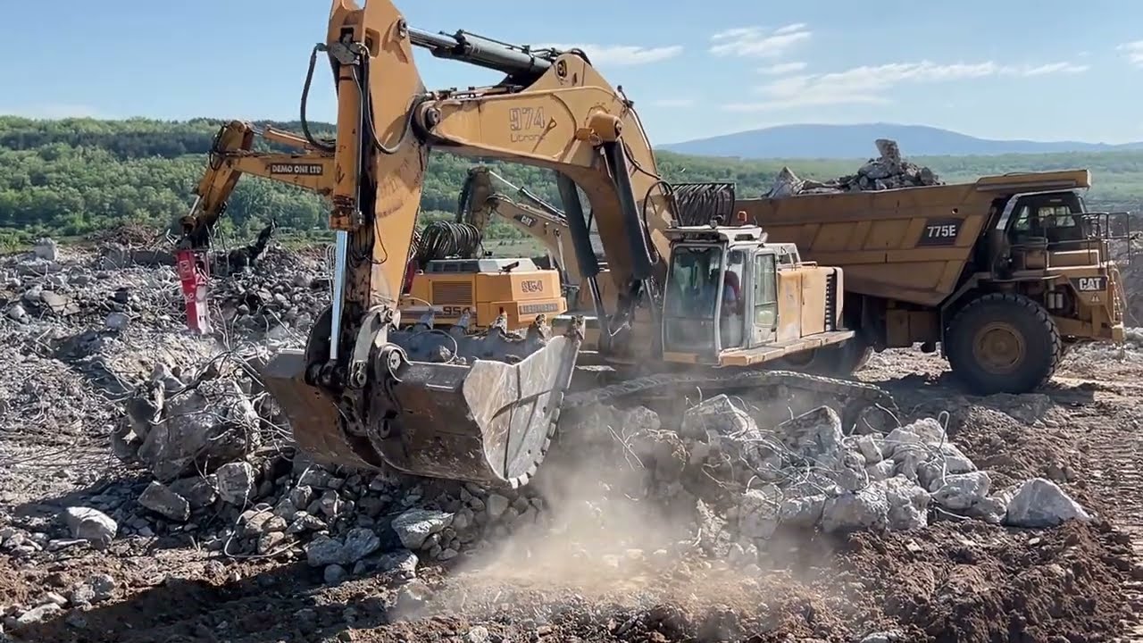 Liebherr 974 Excavator Loading Caterpillar Dumpers - Sotiriadis/Labrianidis Demolition Works