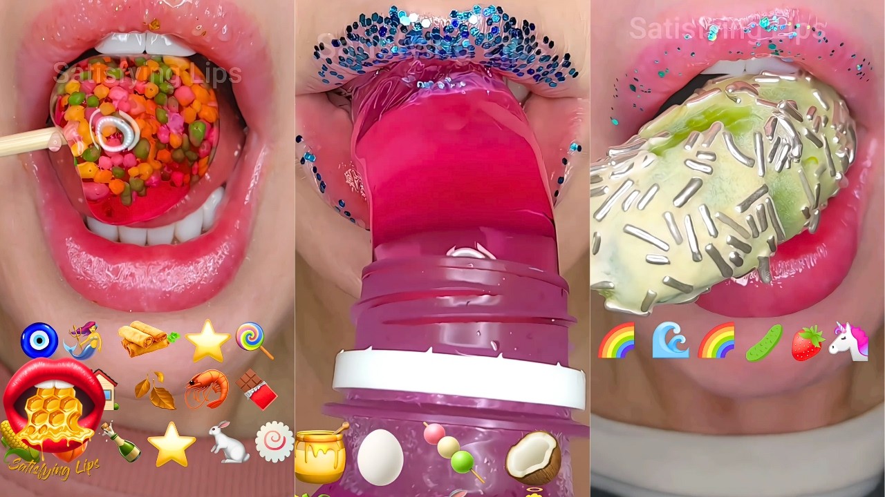 Satisfying ASMR Eating Emoji Food Challenge Mukbang