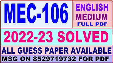 mec 106 solved assignment 2022-23 / mec 106 solved assignment in English / ignou ma economics