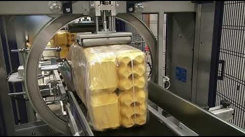 Orbit 6 horizontal stretch wrapper with Pluripac wrapping egg cartons   Robopac USA