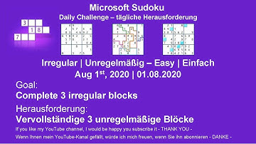 Sudoku Irregular - Easy | Goal: Complete 3 irregular Blocks | Aug 1, 2020