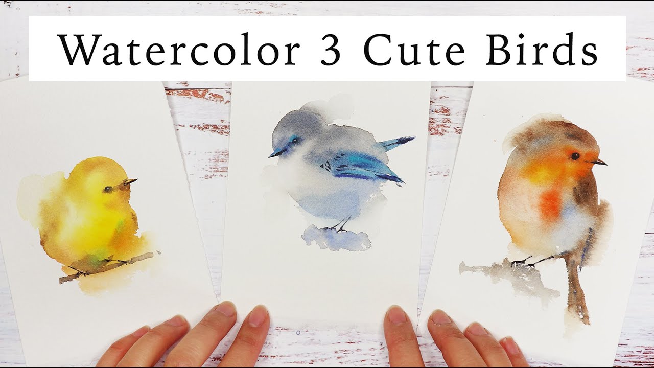 Easy Watercolor - How To Paint 3 Cute Birds Step By Step Tutorial ...