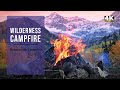 Autumn campfire  snowcapped mountains  10 hour fall virtual 4k fireplace  relaxing fire sounds