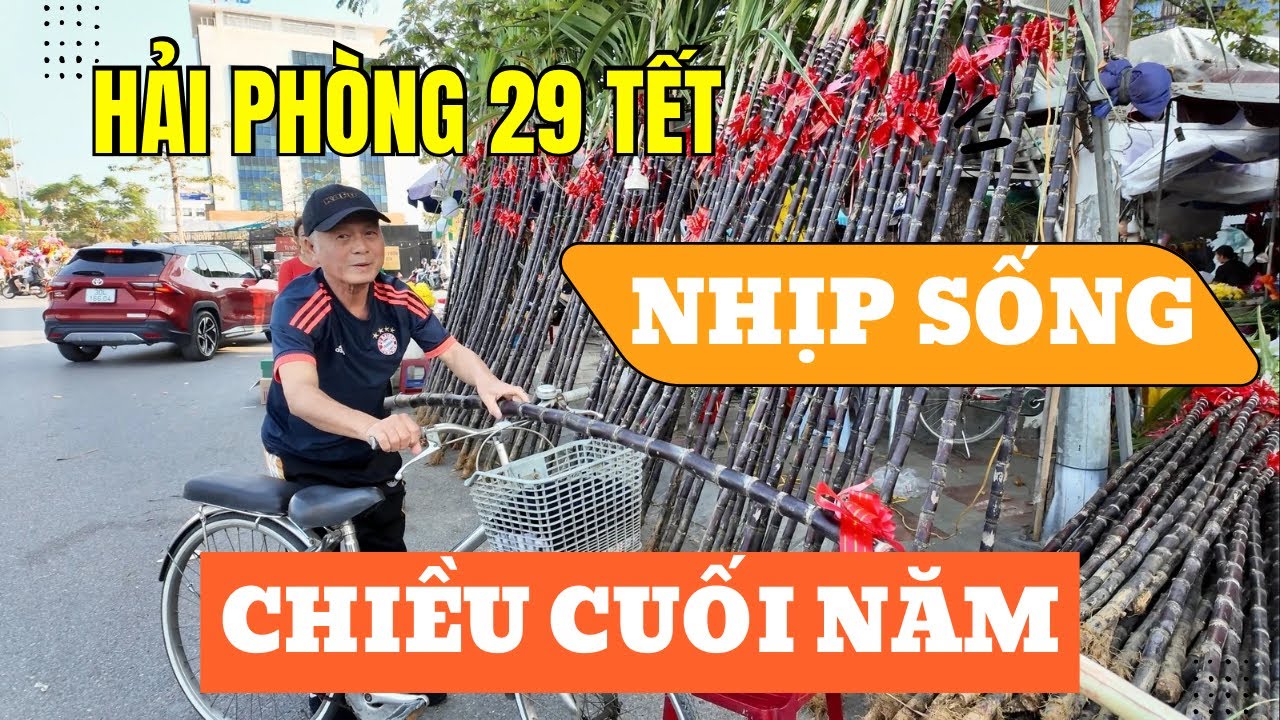Hải Phòng chiều 29 Tết: Áo dài tấp nập, mía lộc đầy đường, rửa xe kín khách
