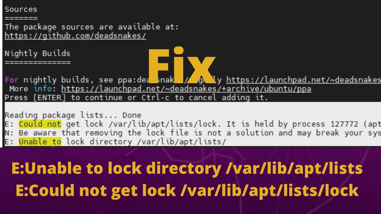 E unable to lock directory var lib apt lists youtube