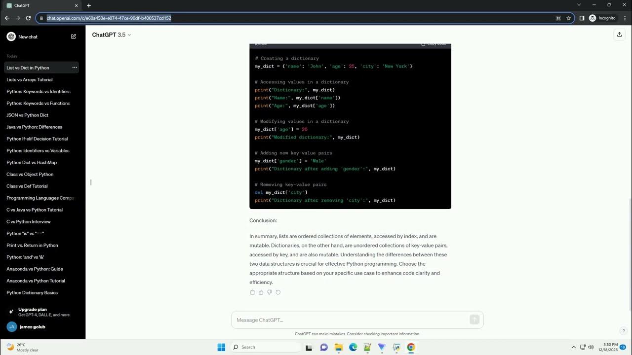 difference between list and dictionary in python with example - YouTube