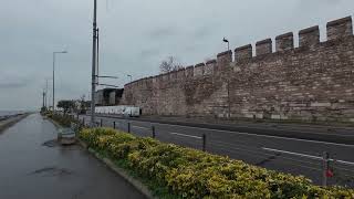 Istanbul Walking Tour - Kennedy Avenue &amp; Byzantine Walls (Fatih) - Ancient Sea Walls 4K