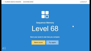 Human Benchmark Sequence Memory | 5 "good" runs. Level 100 definitely possible