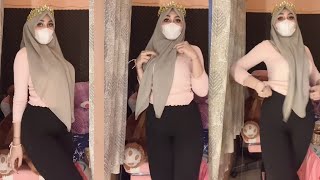 Wanita Hijab Try On Legging Hitam Polos Jersey HW