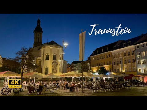 Traunstein, Germany 🇩🇪 Walking in the Night Through the Enchanting Town - 4K