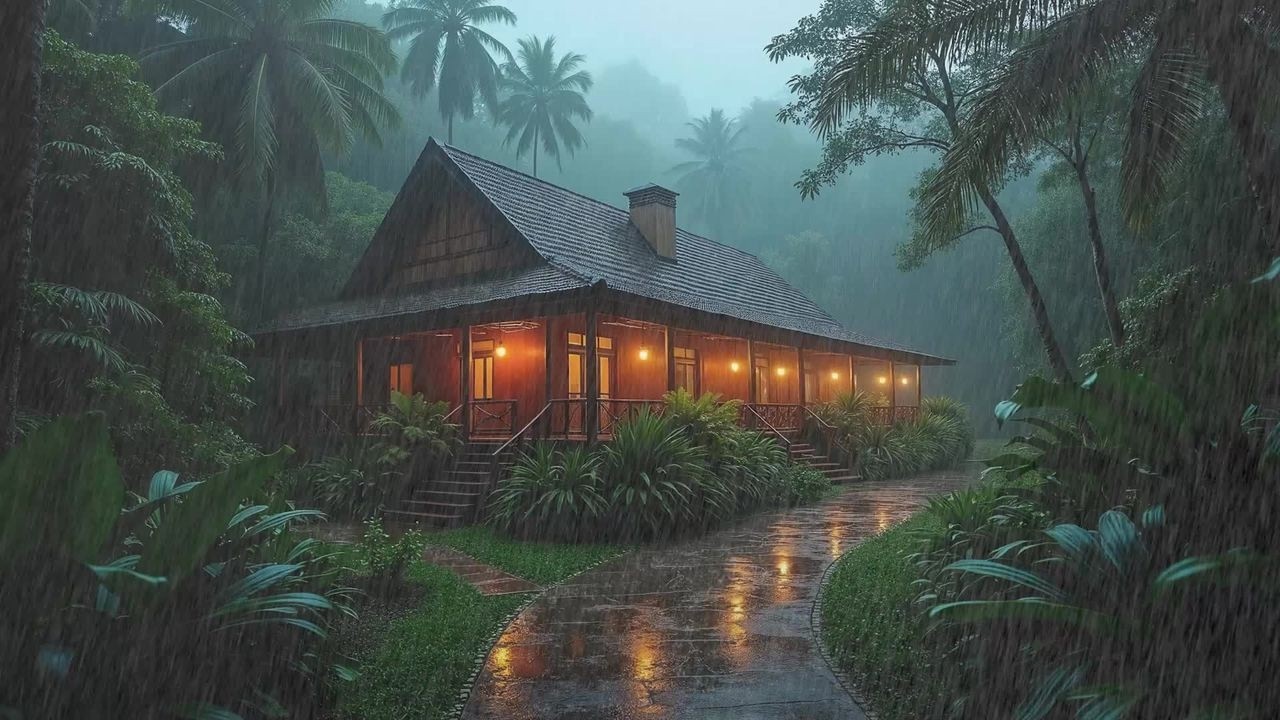 Forest Rain Sound with Cozy House | Relaxing Sleep & Study Peace