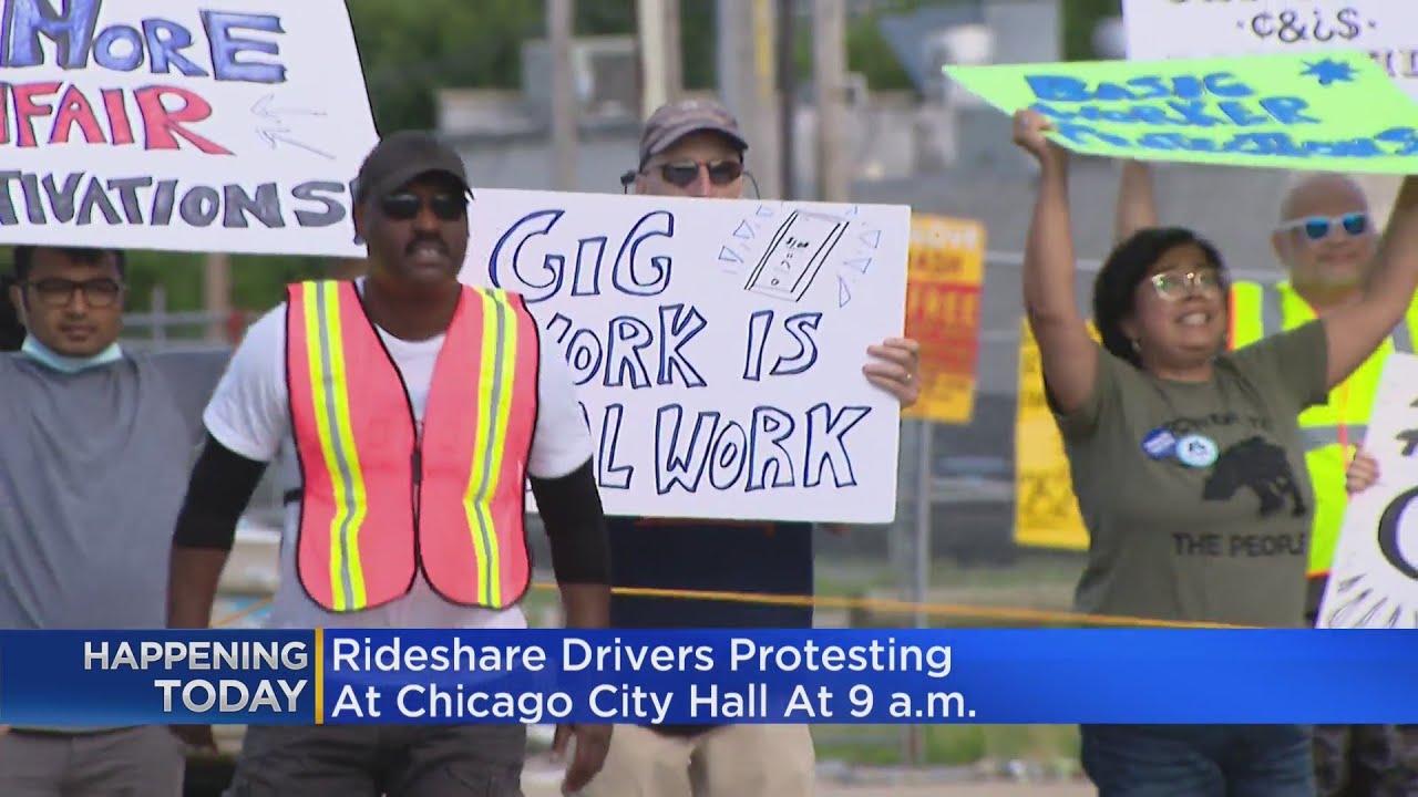 Rideshare drivers protesting outside City Hall in fight for better ...