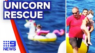 Girl swept out to sea on unicorn float | 9 News Australia