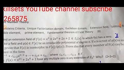 solved paper Aljebraic Number Theory gcuf main campus 30-1-23 II Mathskillsets