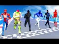 SPIDERMAN Suits vs ROBOCOP ARMY - ALL SUPERHEROES City Roads RUNNING, RACING CARS Challenge - GTA 5