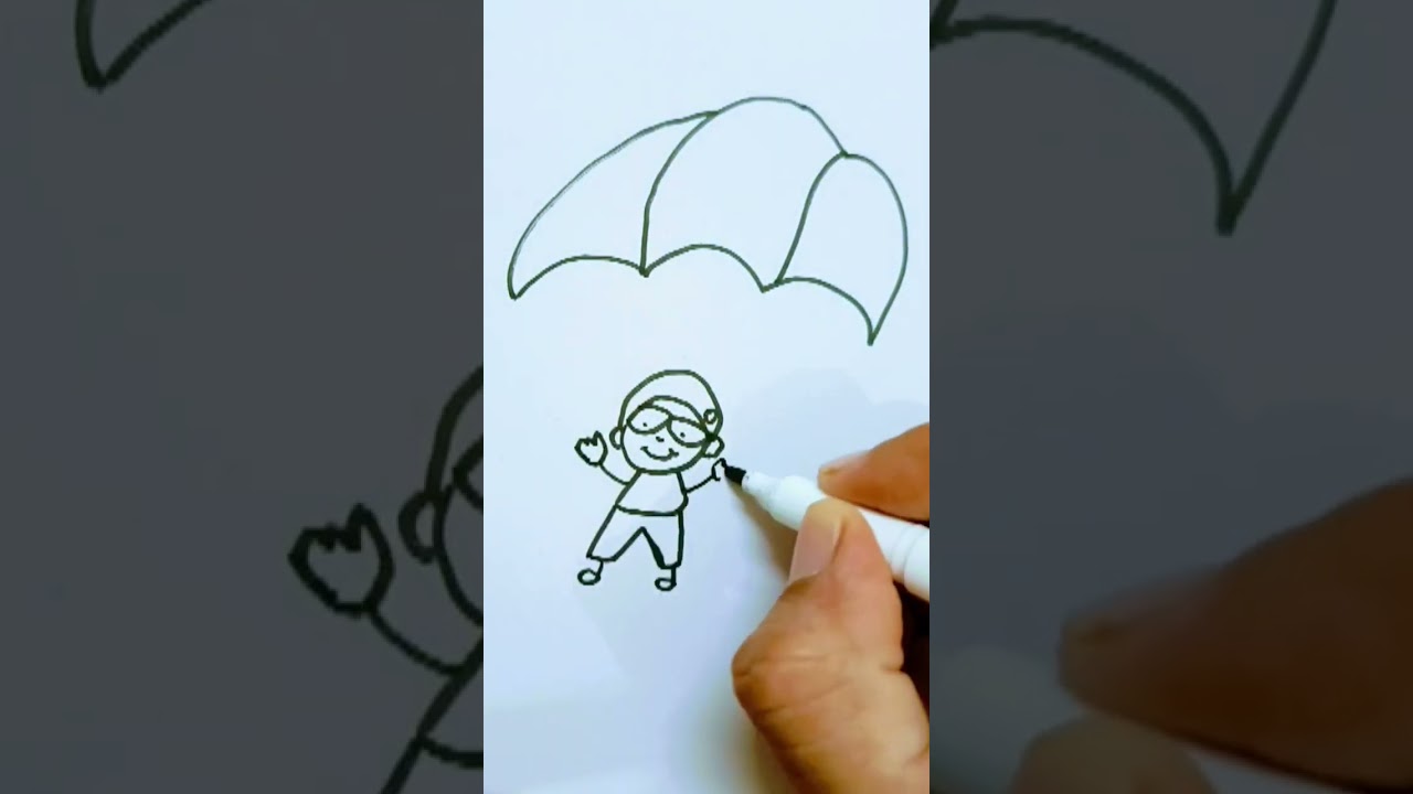 parachute 🪂 with kid 🧍 drawing 