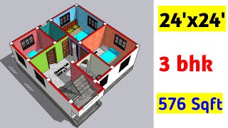 24X24 House Plans 24X24 Ghar Ka Naksha 27X24 House Design 576 Sqft