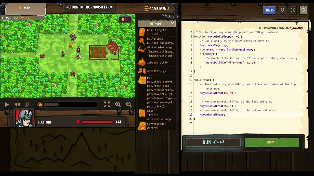 CodeCombat - Return to Thornbush Farm - JavaScript - YouTube