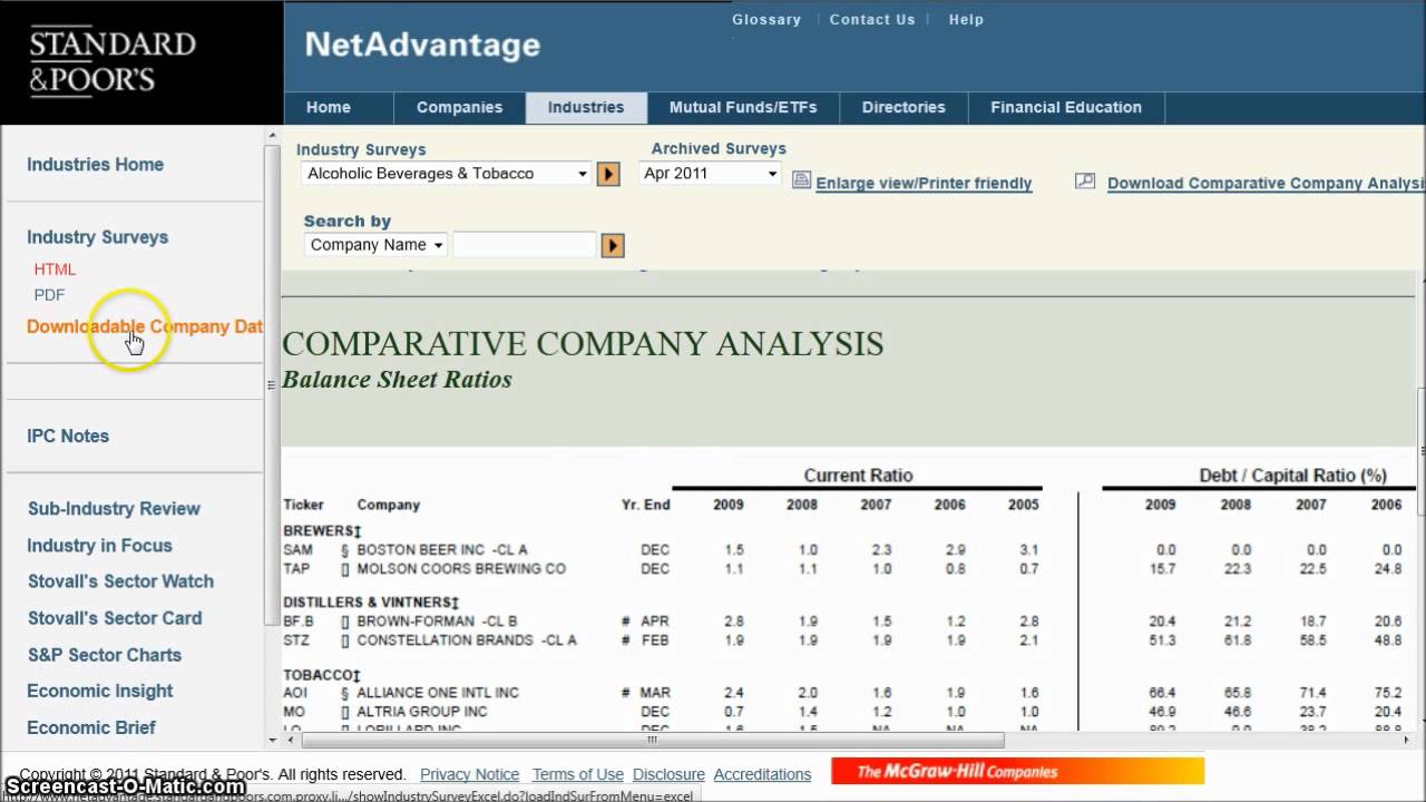How to Find and Download S&P Industry Survey Data in Net Advantage