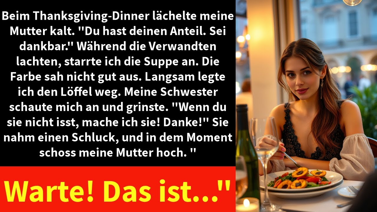 Beim Thanksgiving-Dinner lächelte meine Mutter kalt. "Du hast deinen Anteil. Sei dankbar."