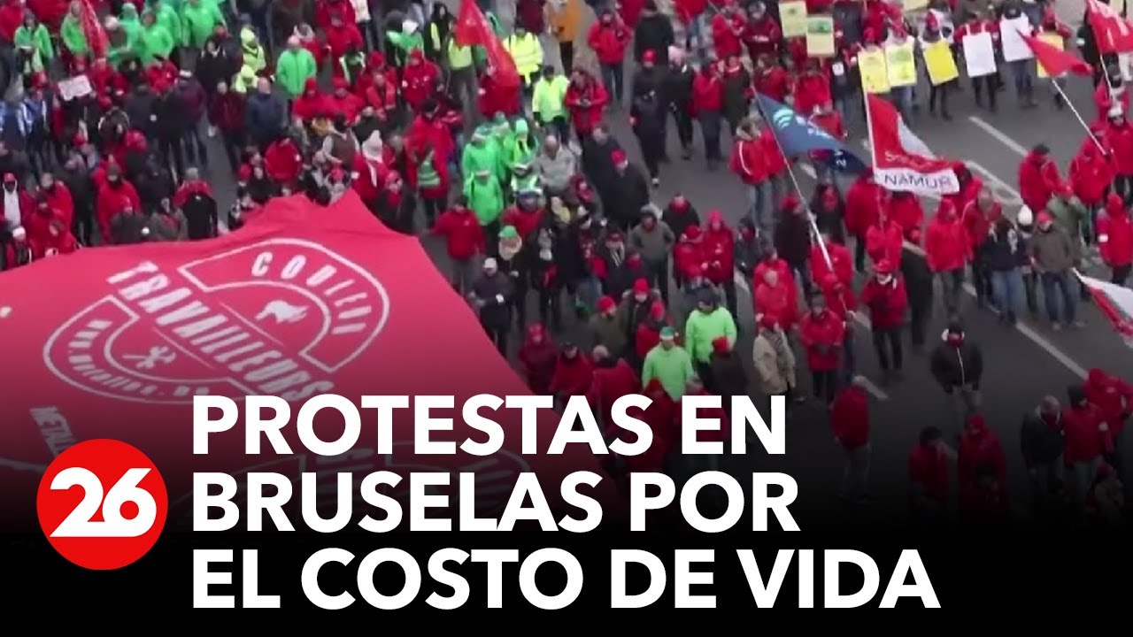 Protestas en Bruselas por el costo de vida - YouTube