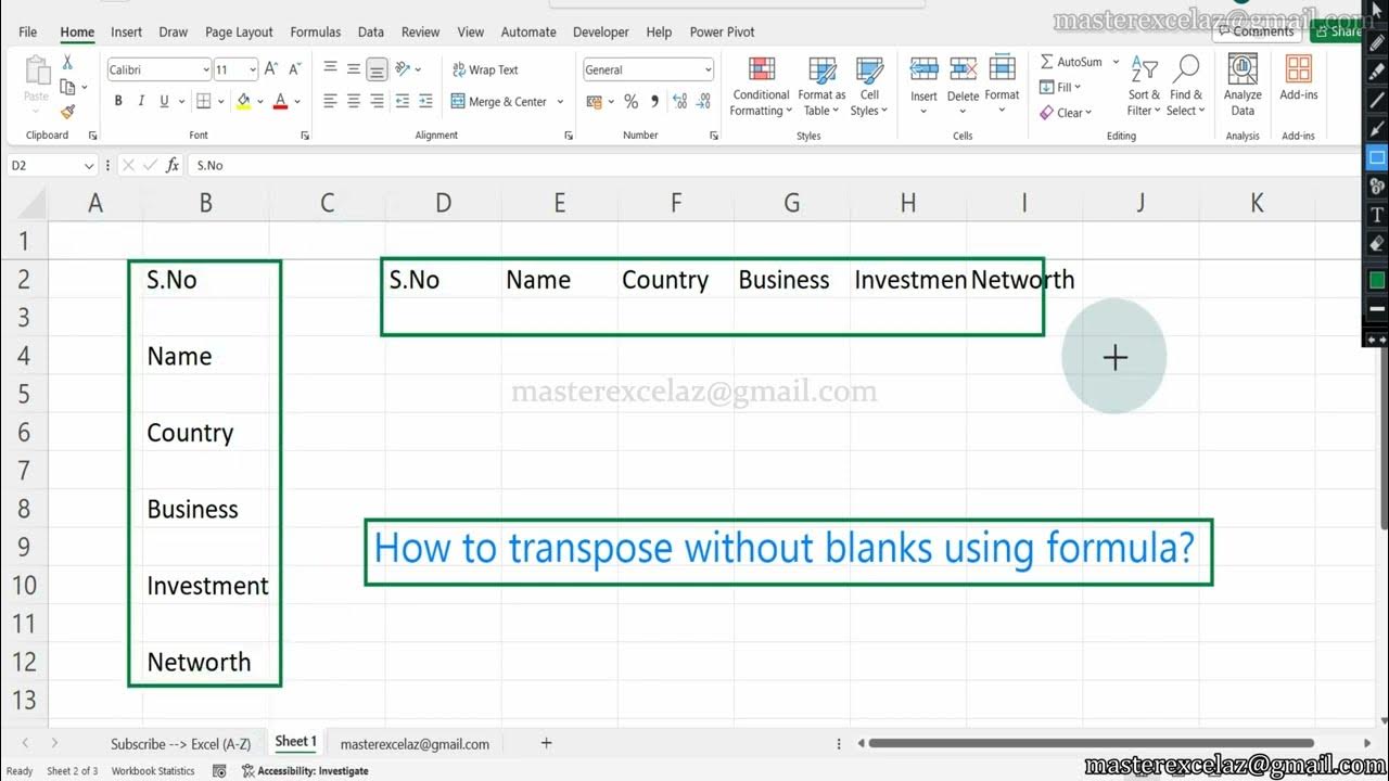 How to transpose data WITHOUT BLANKS using formula MS Excel Tips