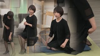 【QVC】美魔女の貴重な喪服極薄黒パンスト美脚しっかり見せてくれる上にレア過ぎる「三日月」までも！