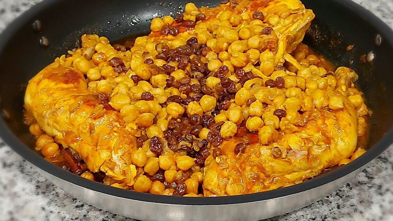 قطاني بحلة جديدة دجاج معسل بالبصل و الزبيب و حمص بطريقة مبسطة للمبتدئين