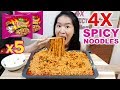 4X SPICY MALA FIRE NOODLES CHALLENGE!! 5 Packets of Samyang's Fire Ramen | Eating Show Mukbang