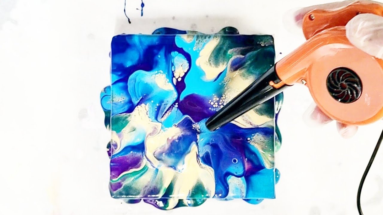 Peacock blowout acrylic pour with world's smallest blower (and winners