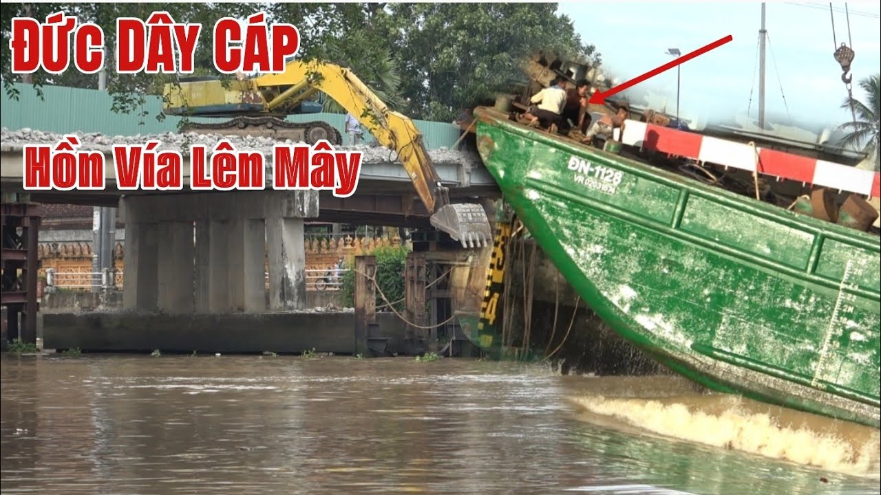 Xà Lan Nhổ Nọc Cầu Ô Môn  Đứt Dây Cáp Bay Lên Công Nhân Hết Hồn Hết Vía.P2