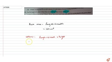 Find the height of a cuboid whose base area is `180 cm^2` and volume is `900 cm^3`