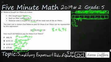 5th Grade STAAR Practice Simplifying Expressions and Order of Operations (5.4F - #7)