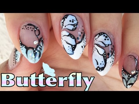 Blue Sky Butterfly Wings Nail Art Design Gel Nails,Video Tutorial