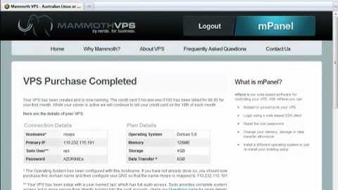 Signup Demonstration on Mammoth VPS
