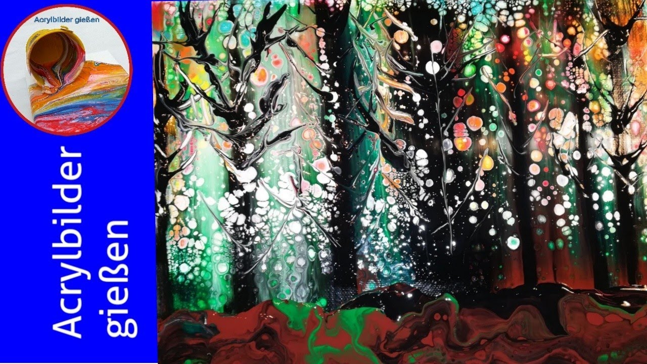 Acryl Fließtechnik: Ein Zauberwald! 🎨 A Mystery Wood! (Deutsch /English comments) (70)