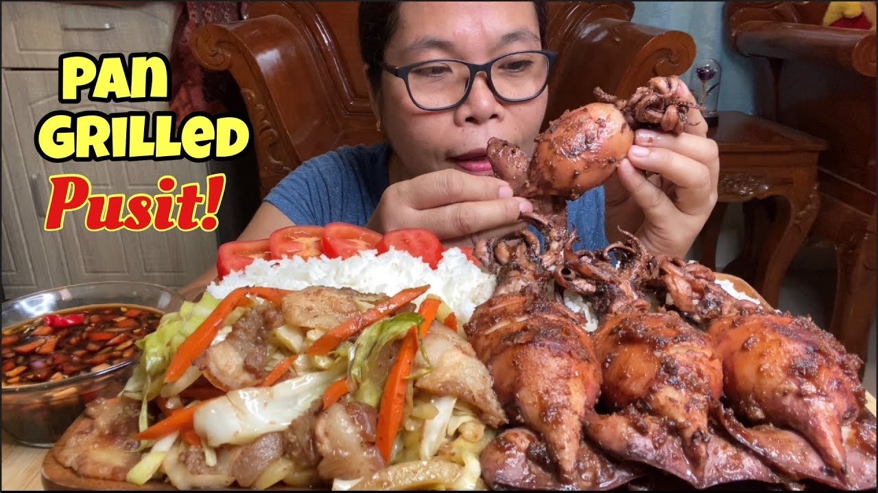 PAN GRILLED SQUID AT GINISANG GULAY | FILIPINO FOOD | MUKBANG PHILIPPINES