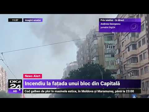 Incendiu puternic la un bloc cu 10 etaje aflat în curs de reabilitare termică, pe Calea Rahovei