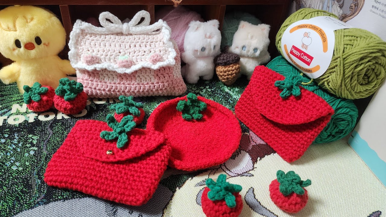 🍅 뜨개로그 🍅 || 토친자가 되... | 토마토 지갑, 토마토 코스터, 방울토마토 | 마로팝 라벨기 파우치 뜨기