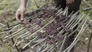 3 days solo bushcraft trip  drying meat, beach and forrest, bedroll, sleeping under the stars etc.