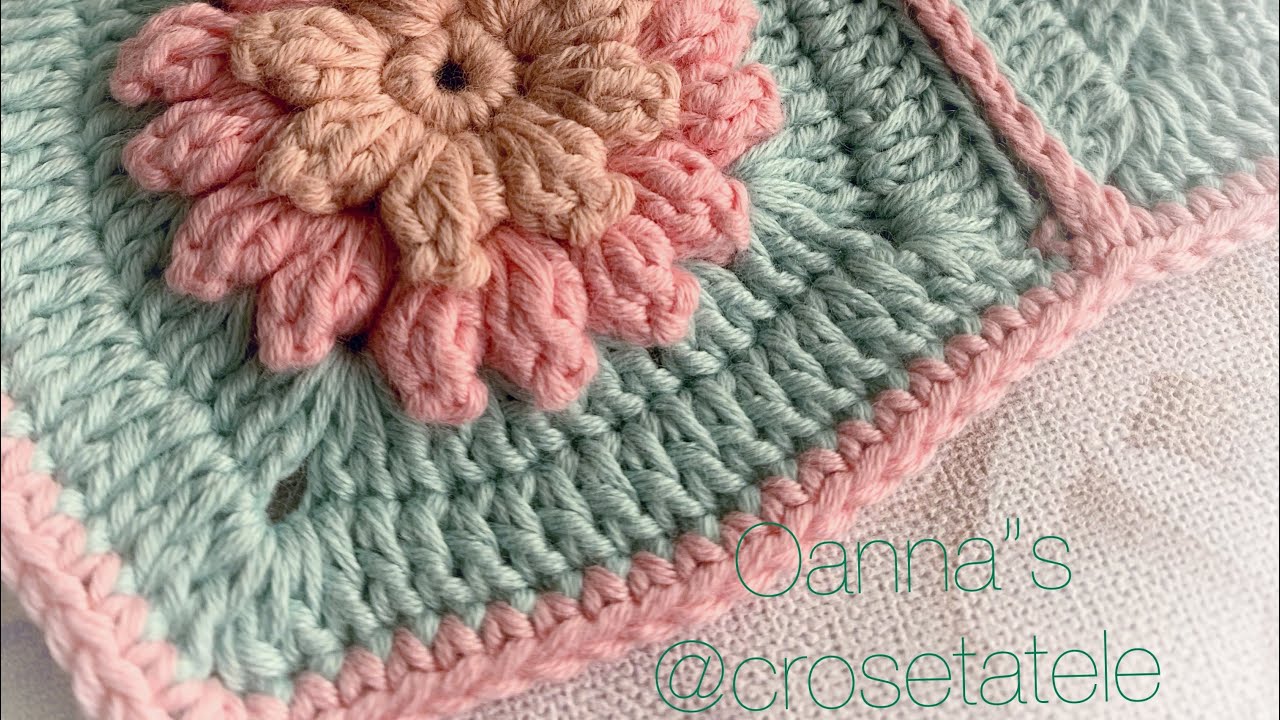 Pernuță Daisy. 1. Pătrat crosetat cu floare in centru, tutorial pas cu pas UȘOR ! 
