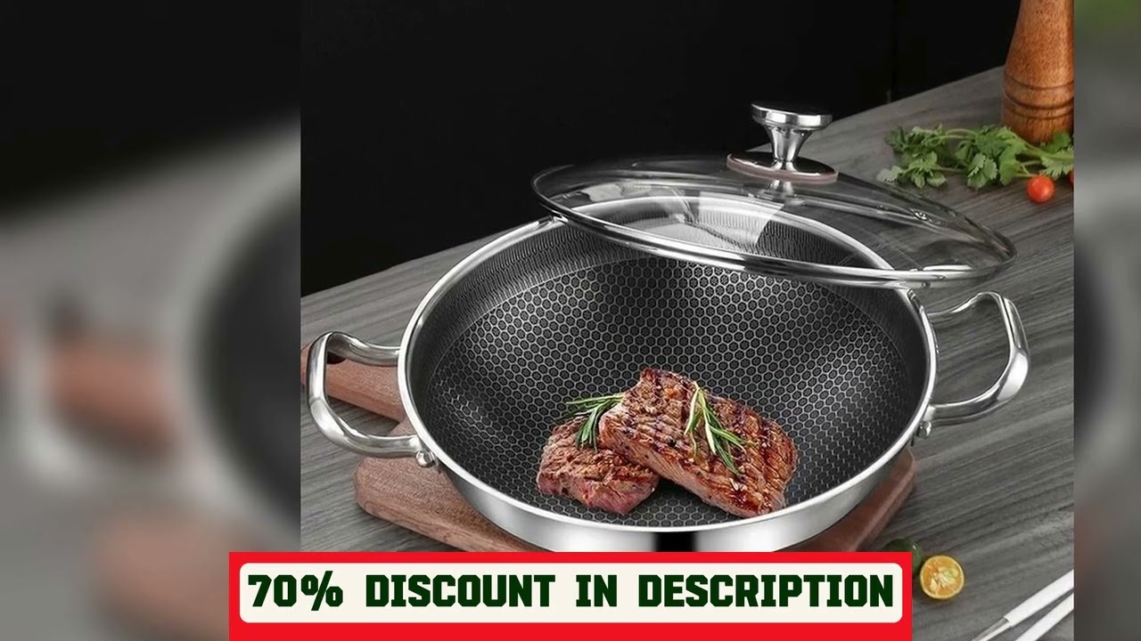 A must-have product! 32cm 304 Stainless Steel Frying Pan Food Grade Non Stick Pan Honeycomb Pot Bo