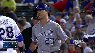 KC@TEX: Aoki reaches on fielding error, Cain scores