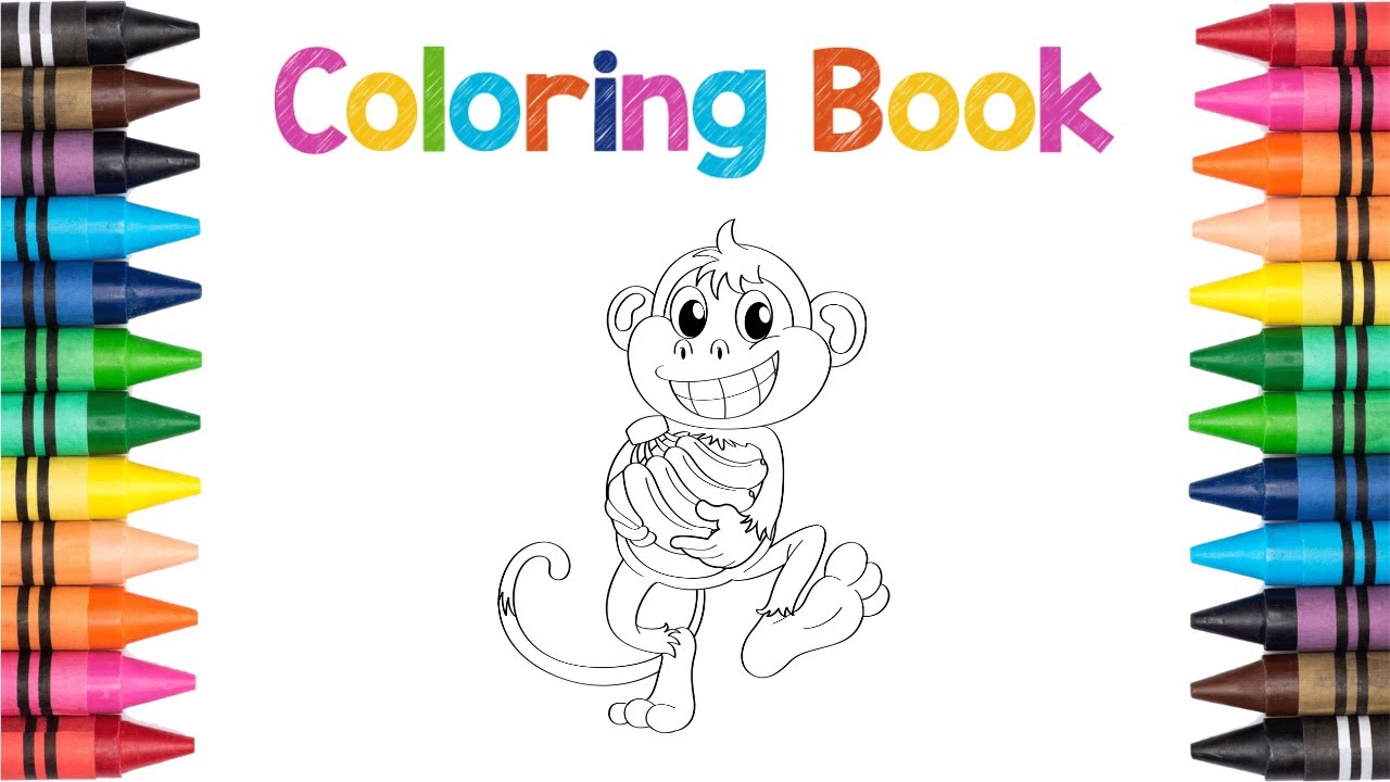 Coloring Animal Outline Cute Monkey & Banana | Monkey Coloring Page | COLORING KIDS