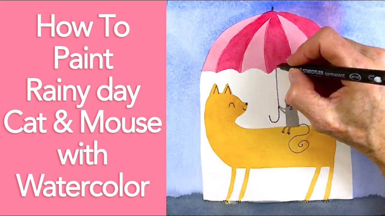 How to Paint Rainy Day Cat and Mouse in Watercolor YouTube