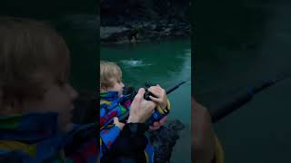 3 year old fights fall salmon!! #fishing #reels #shorts