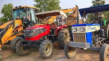 JCB 3DX Backhoe Loader Loading Red Mud In Mahindra Tractor And Swaraj Tractor Trolley | Jcb Dozer