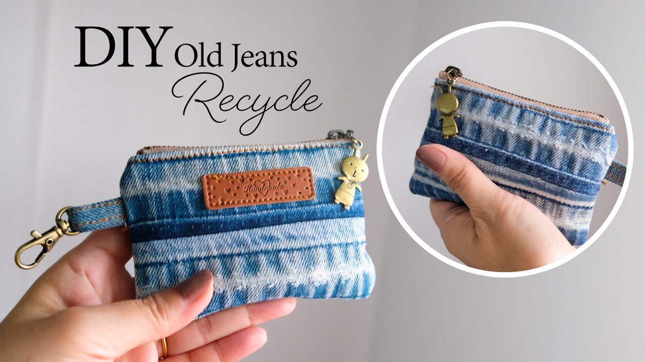 DIY Jeans Bag Purse Out Of Old Jeans In 5 Minutes - How To No Sew Denim Bag  - Old Jeans Crafts - YouTube
