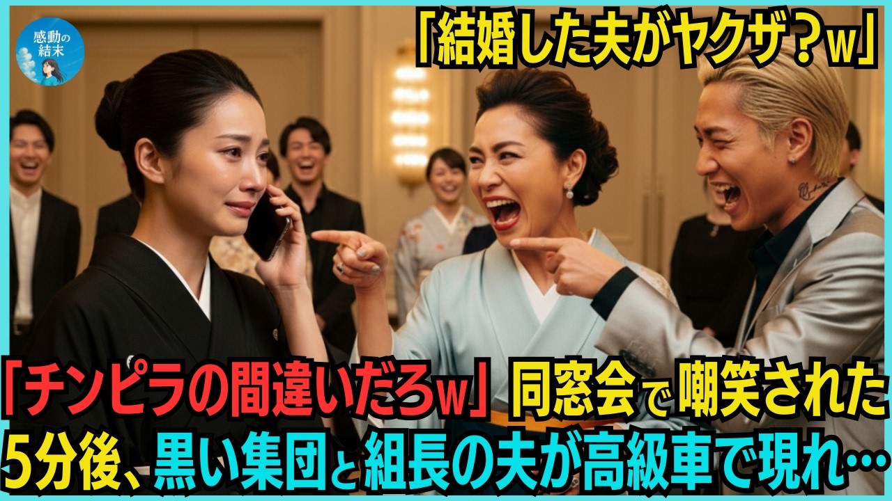 「結婚した夫がヤクザ？wチンピラの間違いだろw」同窓会で嘲笑された私。5分後、黒い集団と組長の夫が高級車で現れ…