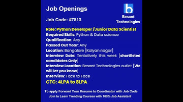 Python / Data Science Job Openings|Join & Get Placements|Besant Technologies #shorts #mncjob #job